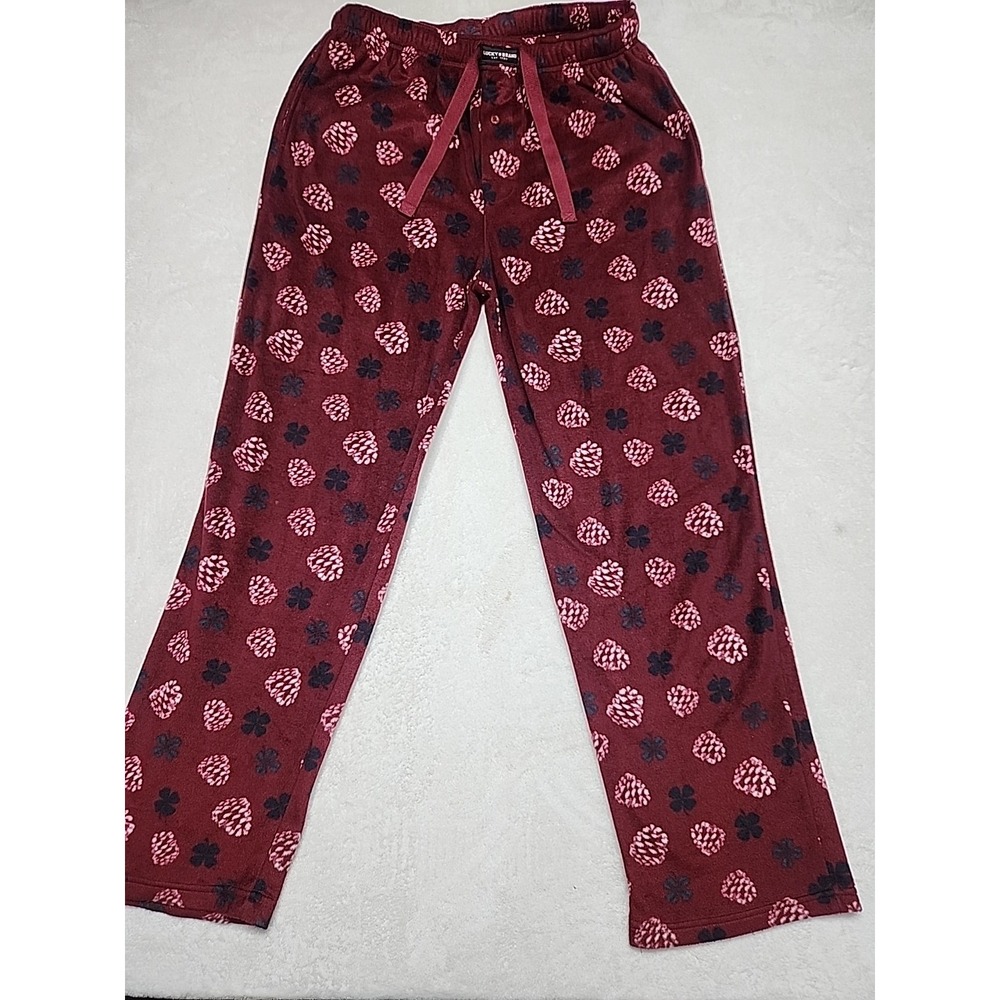 Lucky Brand Fleece Men's Pj Bottom Lounge Pants With Clovers Maroon‎ Large